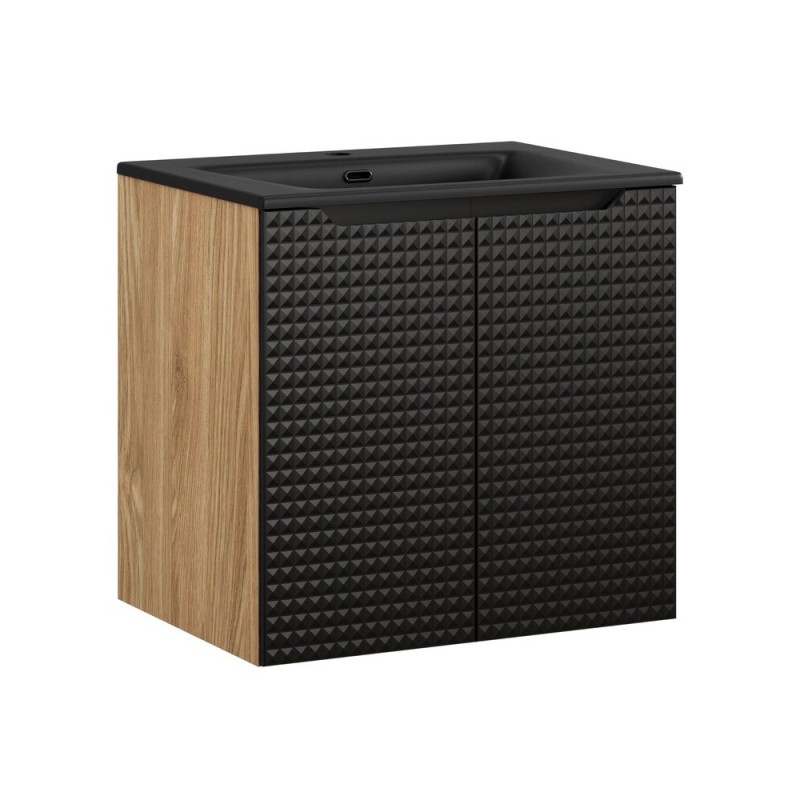 Set mobilier de baie Luxor Black, MDF, PAL melaminat, stejar uleiat/negru mat, lavoar Sky, L.60 cm, SET-LXBL 60CM D SKY BL