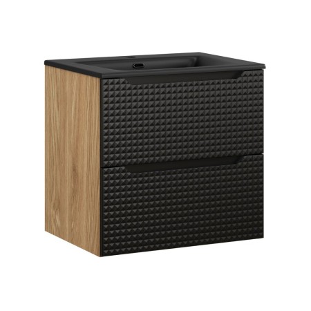 Set mobilier de baie Luxor Black, MDF, PAL melaminat, stejar uleiat/negru mat, lavoar Sky, L.60 cm, SET-LXBL 60CM S SKY BL