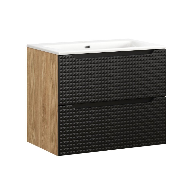 Set mobilier de baie Luxor Black, MDF, PAL melaminat, stejar uleiat/negru mat, lavoar Sky, L.70 cm, SET-LXBL 70CM S SKY WH