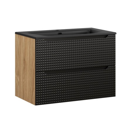 Set mobilier de baie Luxor Black, MDF, PAL melaminat, stejar uleiat/negru mat, lavoar Sky, L.80 cm, SET-LXBL 80CM S SKY BL