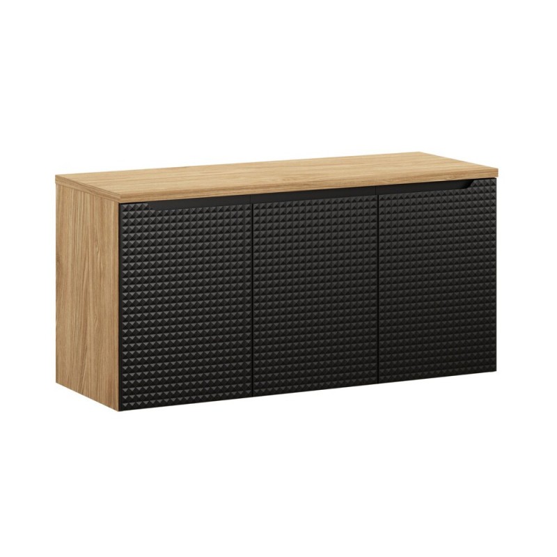 Set mobilier de baie Luxor Black, MDF, PAL melaminat, stejar uleiat/negru mat, blat stejar uleiat, L.120 cm, SET-LXBL B 120CM D