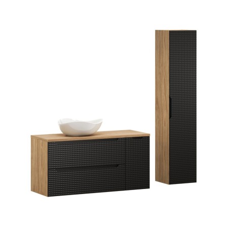 Set mobilier de baie Luxor Black, MDF, PAL melaminat, stejar uleiat/negru mat, blat stejar uleiat, L.120 cm, lavoar Cloud, dulap inalt H.170 cm, SET-LXBL B 120CM D UN CLOUD HC1D LC