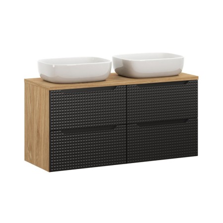 Set mobilier de baie Luxor Black, MDF, PAL melaminat, stejar uleiat/negru mat, blat stejar uleiat, L.120 cm, lavoare Smile, SET-LXBL B 120CM S UN SMILE 50