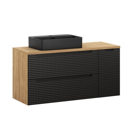 Set mobilier de baie Luxor Black, MDF, PAL melaminat, stejar uleiat/negru mat, blat stejar uleiat, L.120 cm, lavoar Trust, SET-LXBL B 120CM S UN TRUST BL