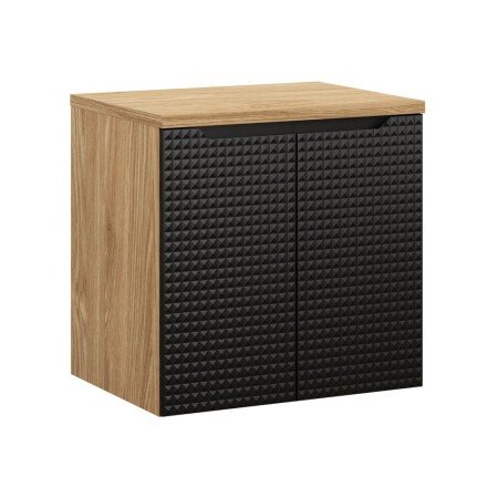 Set mobilier de baie Luxor Black, MDF, PAL melaminat, stejar uleiat/negru mat, blat stejar uleiat, L.60 cm, 