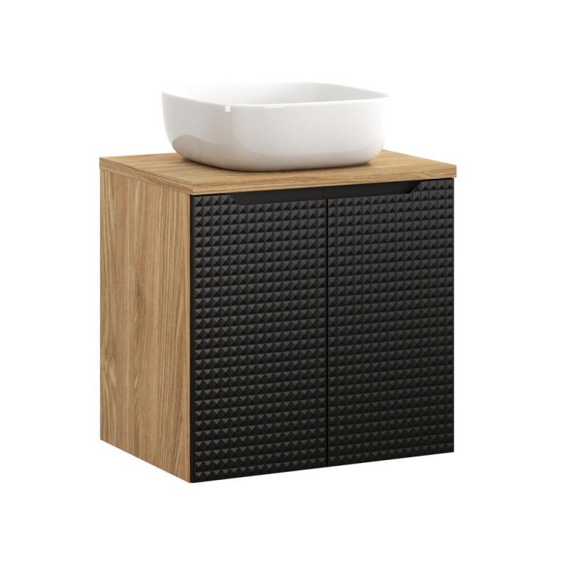 Set mobilier de baie Luxor Black, MDF, PAL melaminat, stejar uleiat/negru mat, blat stejar uleiat, L.60 cm, lavoar Smile, SET-LXBL B 60CM D UN SMILE 40