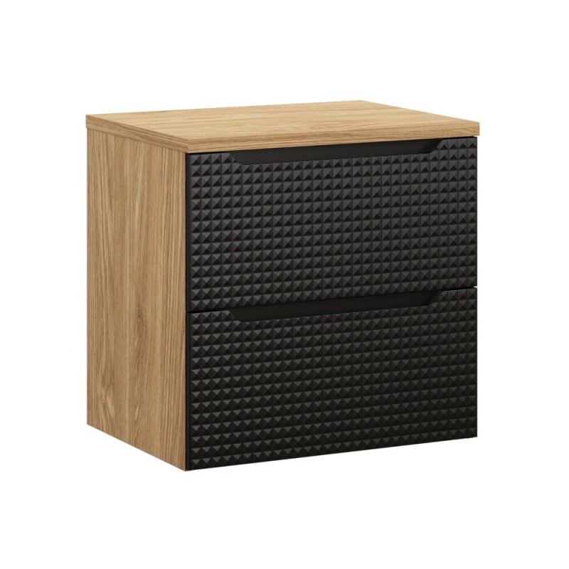 Set mobilier de baie Luxor Black, MDF, PAL melaminat, stejar uleiat/negru mat, blat stejar uleiat, L.60 cm, SET-LXBL B 60CM S