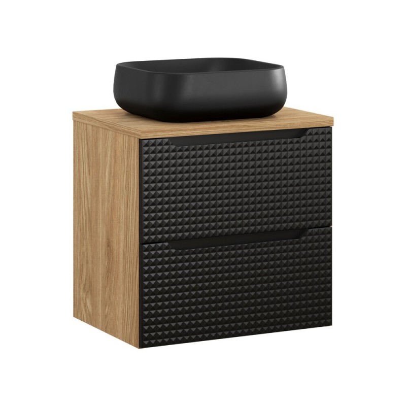 Set mobilier de baie Luxor Black, MDF, PAL melaminat, stejar uleiat/negru mat, blat stejar uleiat, L.60 cm, lavoar Nika, SET-LXBL B 60CM S UN NIKA BL