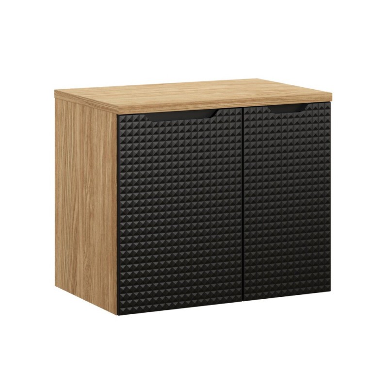 Set mobilier de baie Luxor Black, MDF, PAL melaminat, stejar uleiat/negru mat, blat stejar uleiat, L.70 cm, SET-LXBL B 70CM