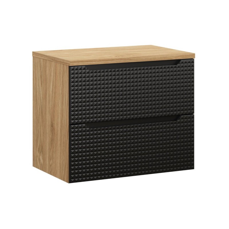 Set mobilier de baie Luxor Black, MDF, PAL melaminat, stejar uleiat/negru mat, blat stejar uleiat, L.70 cm, SET-LXBL B 70CM S