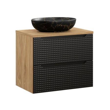 Set mobilier de baie Luxor Black, MDF, PAL melaminat, stejar uleiat/negru mat, blat stejar uleiat, L.70 cm, lavoar Mona, SET-LXBL B 70CM S UN MONA