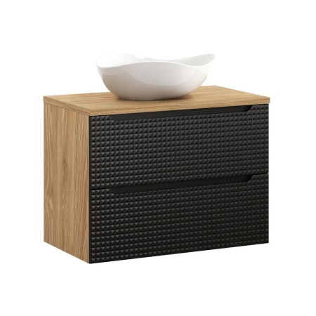 Set mobilier de baie Luxor Black, MDF, PAL melaminat, stejar uleiat/negru mat, blat stejar uleiat, L.80 cm, lavoar Cloud, SET-LXBL B 80CM S UN CLOUD