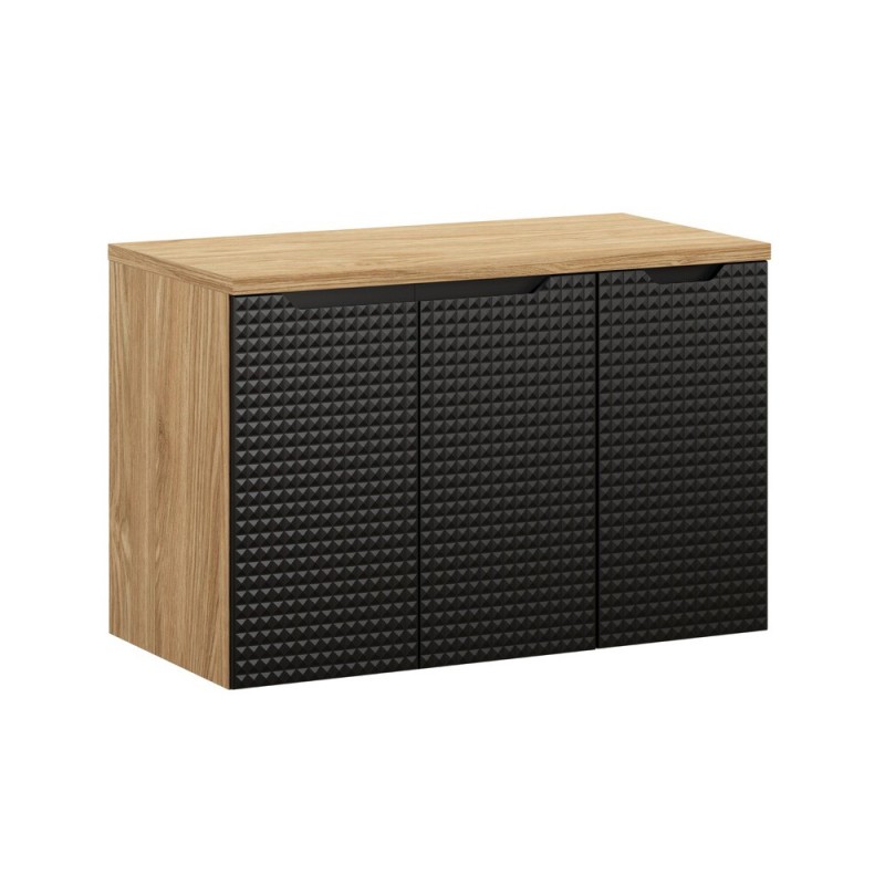 Set mobilier de baie Luxor Black, MDF, PAL melaminat, stejar uleiat/negru mat, blat stejar uleiat, L.90 cm, SET-LXBL B 90CM D