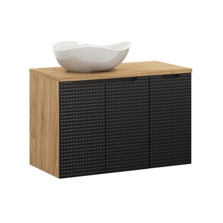 Set mobilier de baie Luxor Black, MDF, PAL melaminat, stejar uleiat/negru mat, blat stejar uleiat, L.90 cm, lavoar Cloud, SET-LXBL B 90CM D UN CLOUD