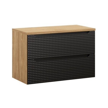 Set mobilier de baie Luxor Black, MDF, PAL melaminat, stejar uleiat/negru mat, blat stejar uleiat, L.90 cm, SET-LXBL B 90CM S