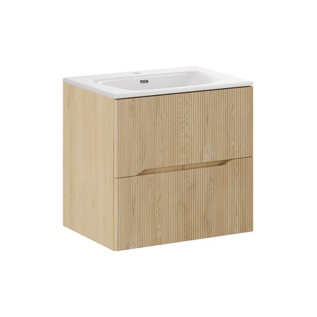 Set mobilier de baie Nordic Cremona, MDF, PAL melaminat, stejar cremona, L.60 cm, lavoar Sky, SET-NC 60CM UM SKY