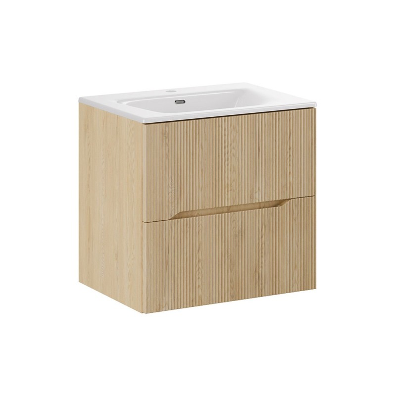 Set mobilier de baie Nordic Cremona, MDF, PAL melaminat, stejar cremona, L.60 cm, lavoar Sky, SET-NC 60CM UM SKY