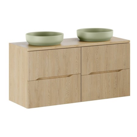 Set mobilier de baie Nordic Cremona, MDF, PAL melaminat, stejar cremona, blat stejar cremona, L.120 cm, lavoare River, SET-NC B CREMONA 120CM UN RIVER 1 OG