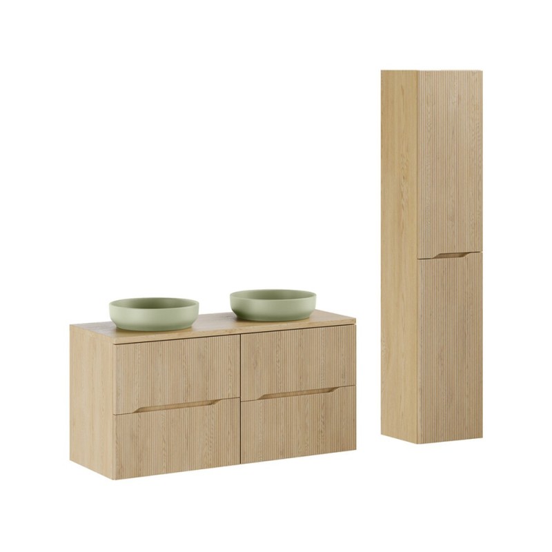 Set mobilier de baie Nordic Cremona, MDF, PAL melaminat, stejar cremona, L.120 cm, lavoare River, dulap inalt H.170 cm, SET-NC B CREMONA 120CM UN RIVER 1 OG HC