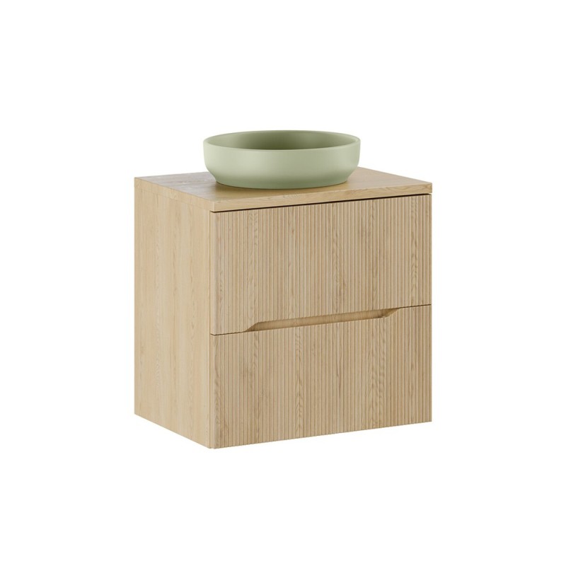 Set mobilier de baie Nordic Cremona, MDF, PAL melaminat, stejar cremona, blat stejar cremona, L.60 cm, lavoar River, SET-NC B CREMONA 60CM UN RIVER 1 OG