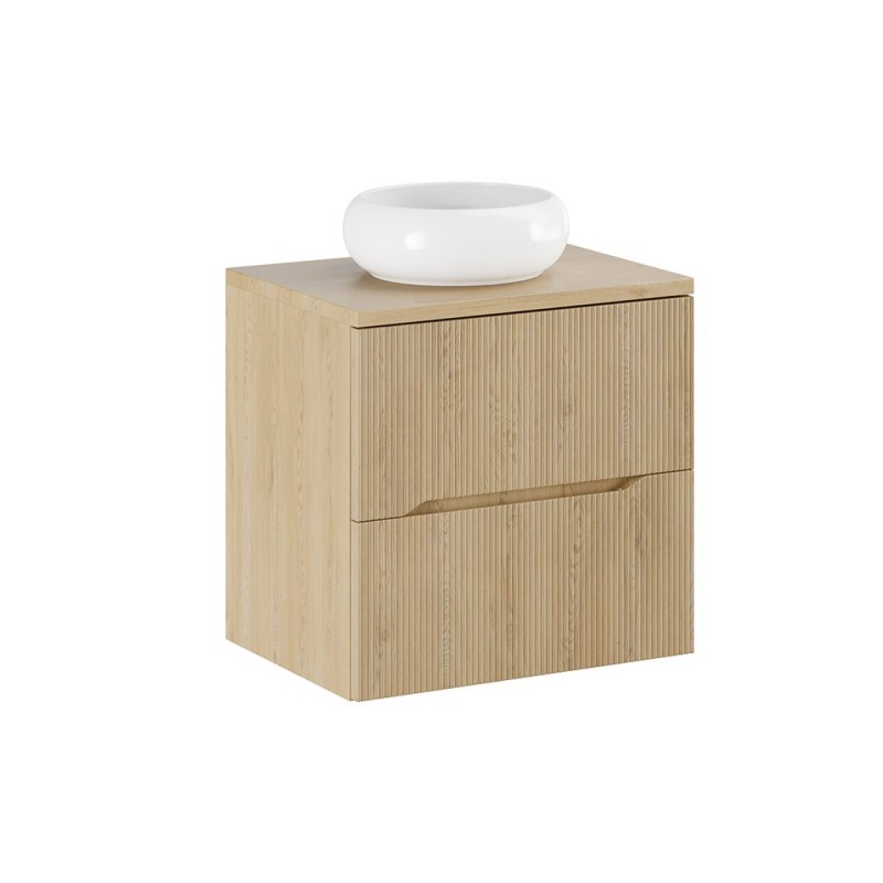 Set mobilier de baie Nordic Cremona, MDF, PAL melaminat, stejar cremona, blat stejar cremona, L.60 cm, lavoar Wiki, SET-NC B CREMONA 60CM UN WIKI SW