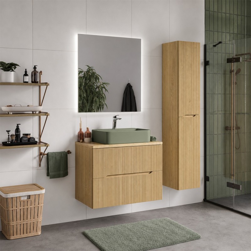 Set mobilier de baie Nordic Cremona, MDF, PAL melaminat, stejar cremona, blat stejar cremona, L.80 cm, SET-NC B CREMONA 80CM