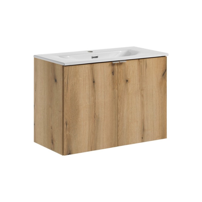 Set mobilier de baie Nova Oak, PAL melaminat, stejar evoke, lavoar Dance, L.80 cm, SET-NOA 80CM D DANCE