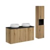 Set mobilier de baie Nova Oak, PAL melaminat, stejar evoke, blat negru mat, L.120 cm, lavoare Wiki, dulap inalt H.140 cm, SET-NOA B BLACK 120CM D UN WIKI SW HC