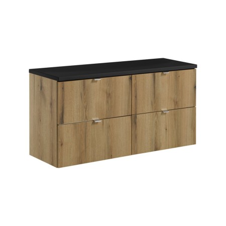 Set mobilier de baie Nova Oak, PAL melaminat, stejar evoke, blat negru mat, L.120 cm, SET-NOA B BLACK 120CM S