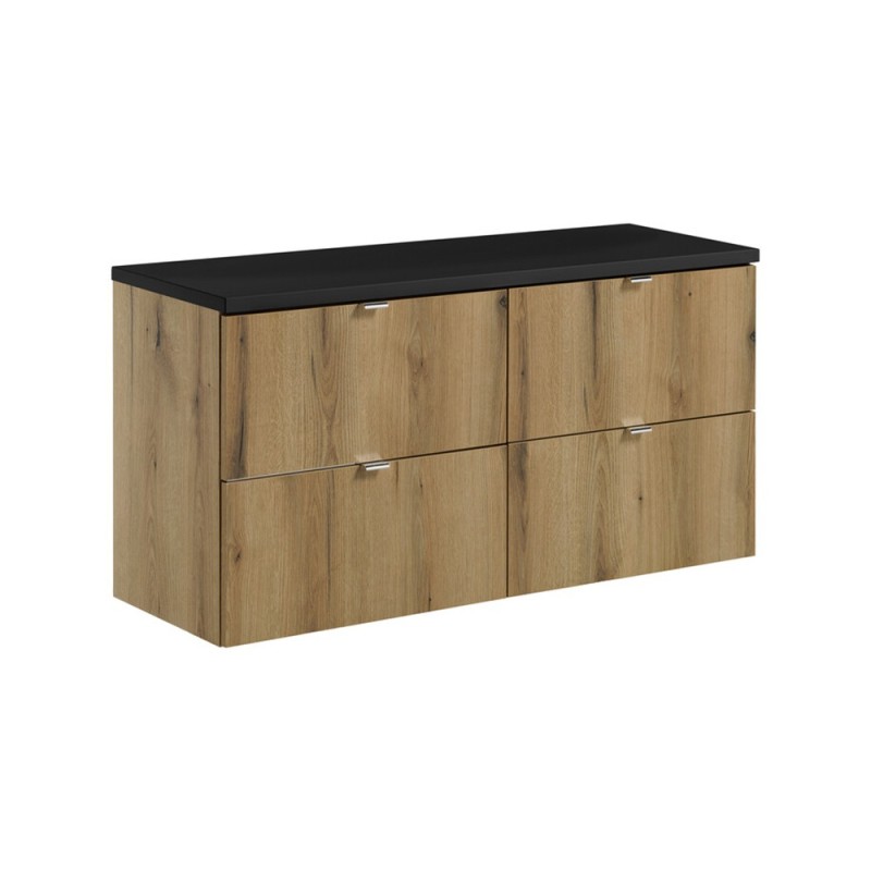 Set mobilier de baie Nova Oak, PAL melaminat, stejar evoke, blat negru mat, L.120 cm, SET-NOA B BLACK 120CM S