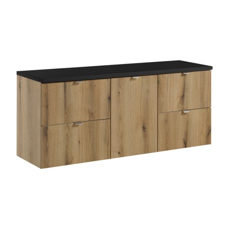 Set mobilier de baie Nova Oak, PAL melaminat, stejar evoke, blat negru mat, L.140 cm, SET-NOA B BLACK 140CM S