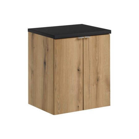 Set mobilier de baie Nova Oak, PAL melaminat, stejar evoke, blat negru mat, L.50 cm, SET-NOA B BLACK 50CM D