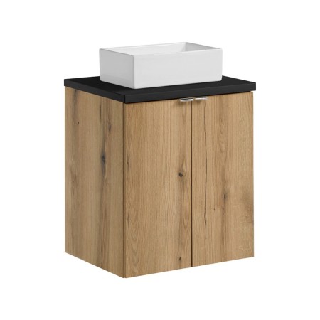 Set mobilier de baie Nova Oak, PAL melaminat, stejar evoke, blat negru mat, L.50 cm, lavoar Gaja, SET-NOA B BLACK 50CM D UN GAJA 35 SW