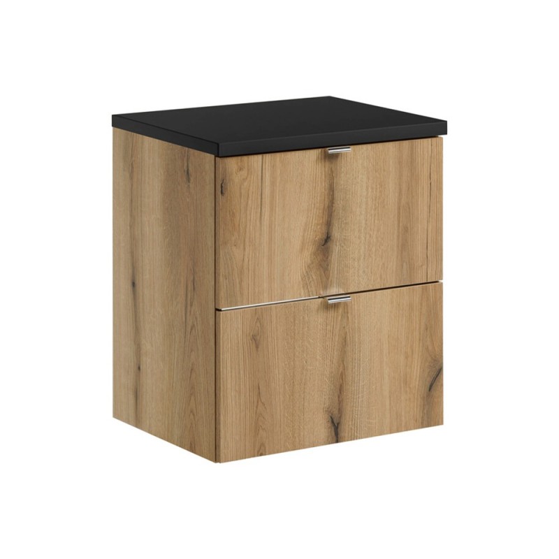 Set mobilier de baie Nova Oak, PAL melaminat, stejar evoke, blat negru mat, L.50 cm, SET-NOA B BLACK 50CM S