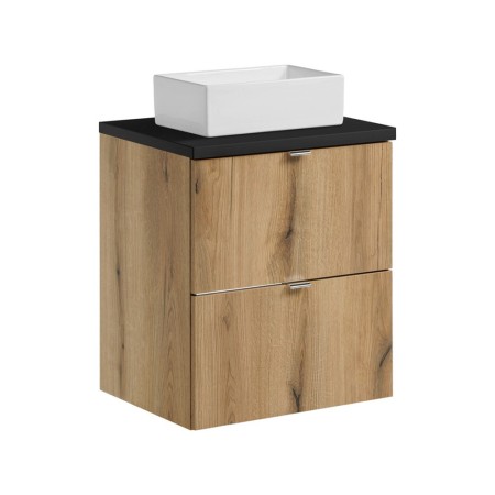 Set mobilier de baie Nova Oak, PAL melaminat, stejar evoke, blat negru mat, L.50 cm, lavoar Gaja, SET-NOA B BLACK 50CM S UN GAJA 35 SW