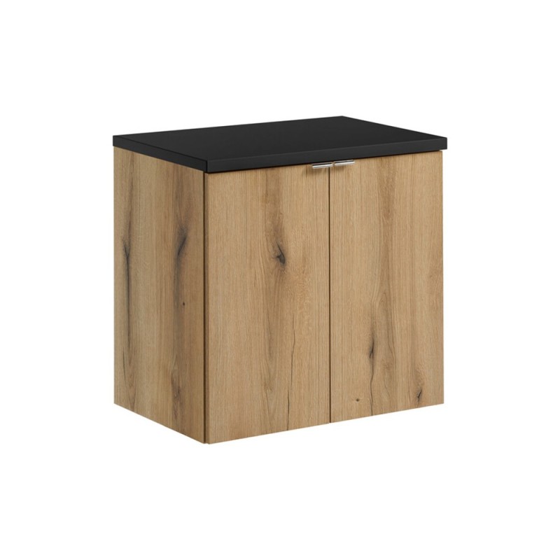 Set mobilier de baie Nova Oak, PAL melaminat, stejar evoke, blat negru mat, L.60 cm, SET-NOA B BLACK 60CM D