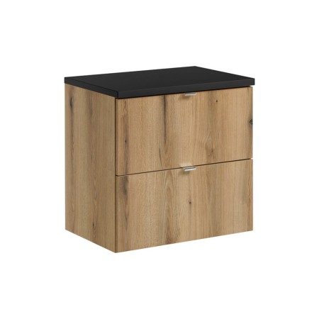 Set mobilier de baie Nova Oak, PAL melaminat, stejar evoke, blat negru mat, L.60 cm, SET-NOA B BLACK 60CM S