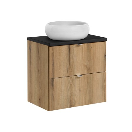 Set mobilier de baie Nova Oak, PAL melaminat, stejar evoke, blat negru mat, L.60 cm, lavoar Wiki, SET-NOA B BLACK 60CM S UN WIKI SW