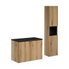 Set mobilier de baie Nova Oak, PAL melaminat, stejar evoke, blat negru mat, L.80 cm, dulap inalt H.140 cm, SET-NOA B BLACK 80CM D HC