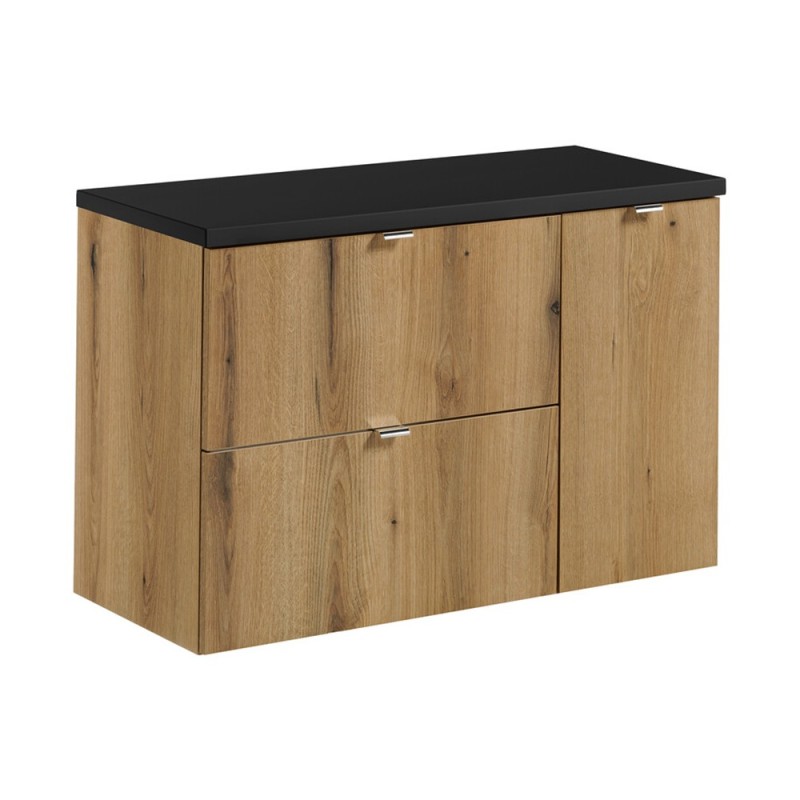 Set mobilier de baie Nova Oak, PAL melaminat, stejar evoke, blat negru mat, L.90 cm, SET-NOA B BLACK 90CM S