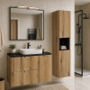 Set mobilier de baie Nova Oak, PAL melaminat, stejar evoke, blat negru mat, L.90 cm, dulap inalt H.140 cm, SET-NOA B BLACK 90CM S HC