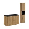 Set mobilier de baie Nova Oak, PAL melaminat, stejar evoke, blat negru mat, L.90 cm, dulap inalt H.140 cm, SET-NOA B BLACK 90CM S HC