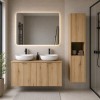 Set mobilier de baie Nova Oak, PAL melaminat, stejar evoke, blat stejar evoke, L.120 cm, lavoare Wiki, dulap inalt H.140 cm, SET-NOA B OAK 120CM D UN WIKI SW HC