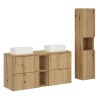 Set mobilier de baie Nova Oak, PAL melaminat, stejar evoke, blat stejar evoke, L.120 cm, lavoare Gaja, dulap inalt H.140 cm, SET-NOA B OAK 120CM UN GAJA SW HC LR