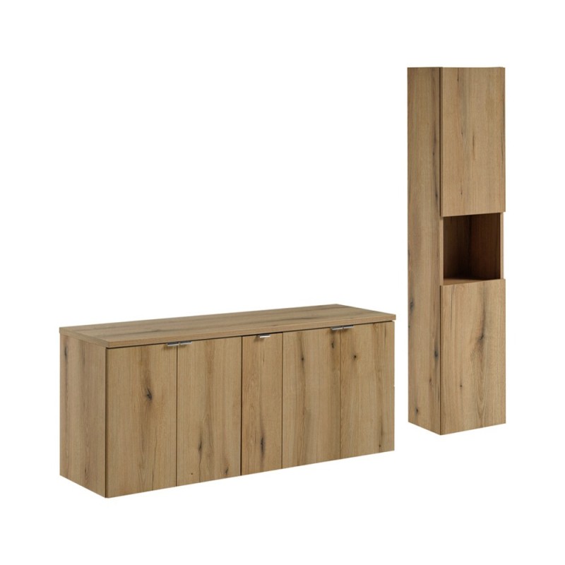 Set mobilier de baie Nova Oak, PAL melaminat, stejar evoke, blat stejar evoke, L.140 cm, dulap inalt H.140 cm, SET-NOA B OAK 140CM D HC