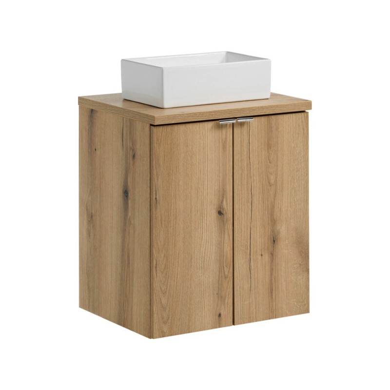 Set mobilier de baie Nova Oak, PAL melaminat, stejar evoke, blat stejar evoke, L.50 cm, lavoar Gaja, SET-NOA B OAK 50CM D UN GAJA 35 SW