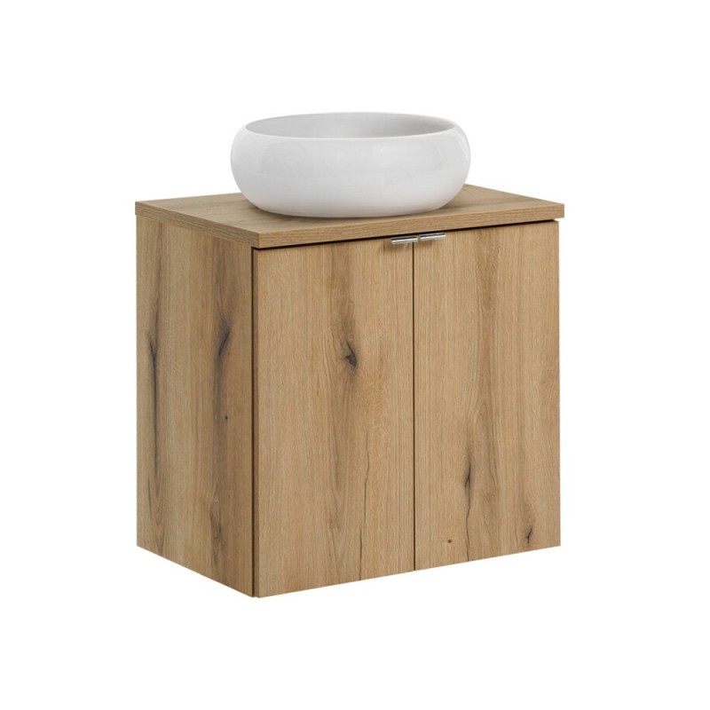 Set mobilier de baie Nova Oak, PAL melaminat, stejar evoke, blat stejar evoke, L.60 cm, lavoar Wiki, SET-NOA B OAK 60CM D UN WIKI SW