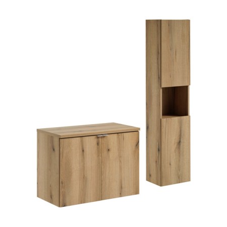 Set mobilier de baie Nova Oak, PAL melaminat, stejar evoke, blat stejar evoke, L.80 cm, dulap inalt H.140 cm, SET-NOA B OAK 80CM D HC