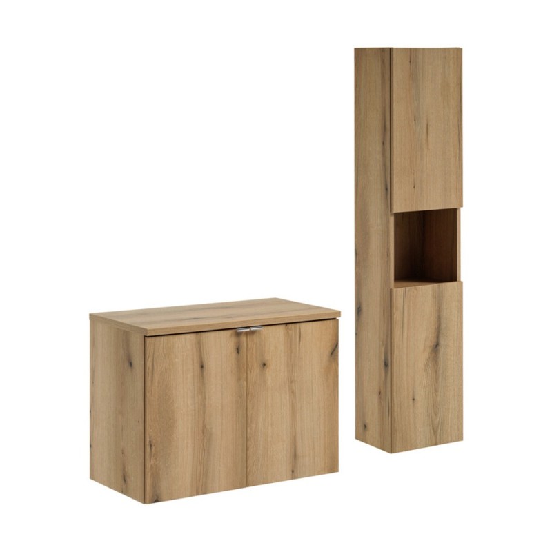Set mobilier de baie Nova Oak, PAL melaminat, stejar evoke, blat stejar evoke, L.80 cm, dulap inalt H.140 cm, SET-NOA B OAK 80CM D HC