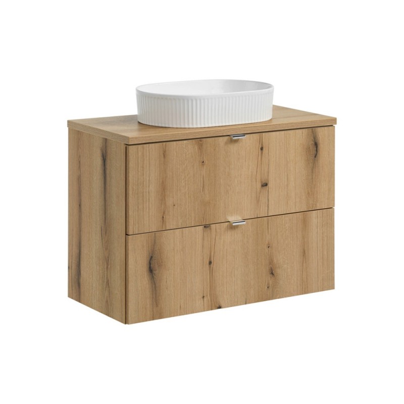 Set mobilier de baie Nova Oak, PAL melaminat, stejar evoke, blat stejar evoke, L.80 cm, lavoar Beyond, SET-NOA B OAK 80CM S UN BEYOND 5 WH